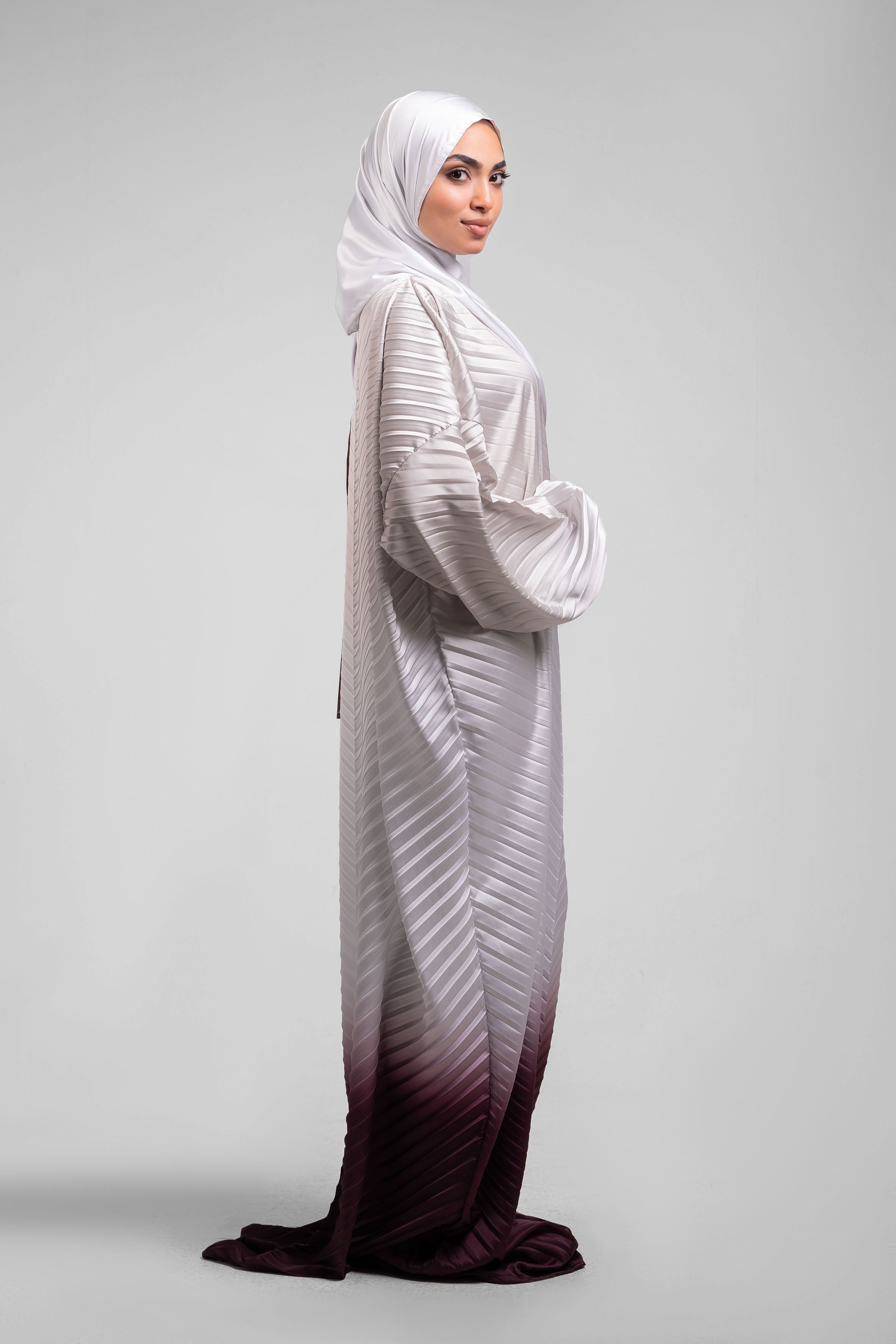 Beige to Maroon Pleated Satin