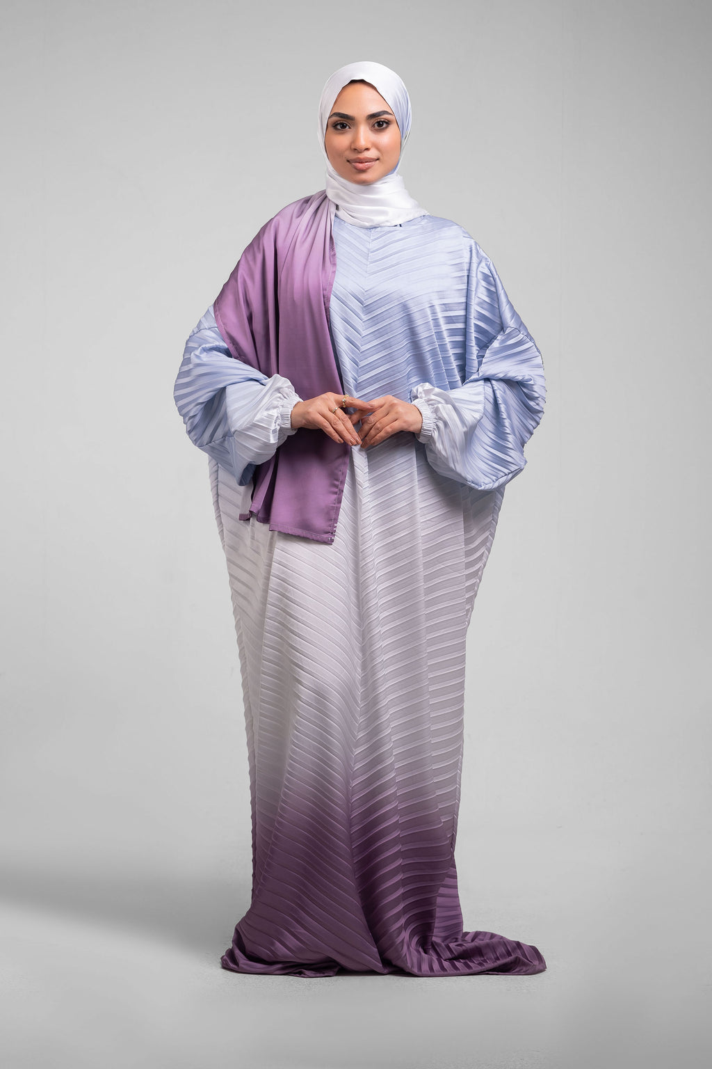 Sky Blue to Rose Pleated Satin