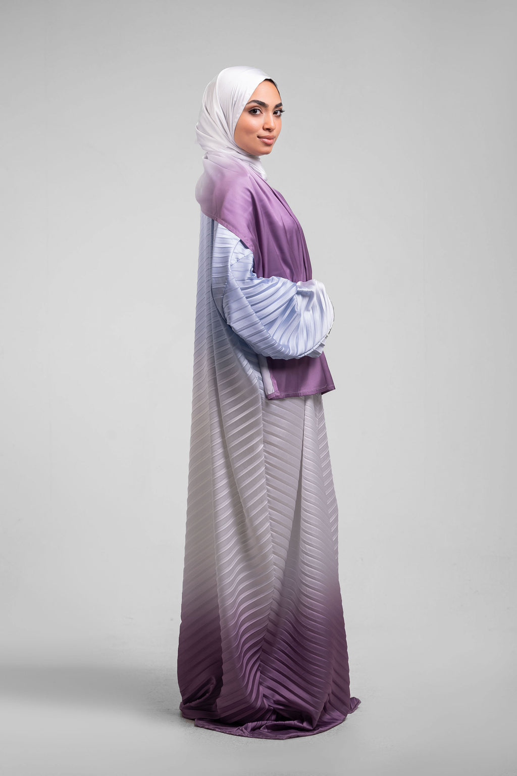 Sky Blue to Rose Pleated Satin