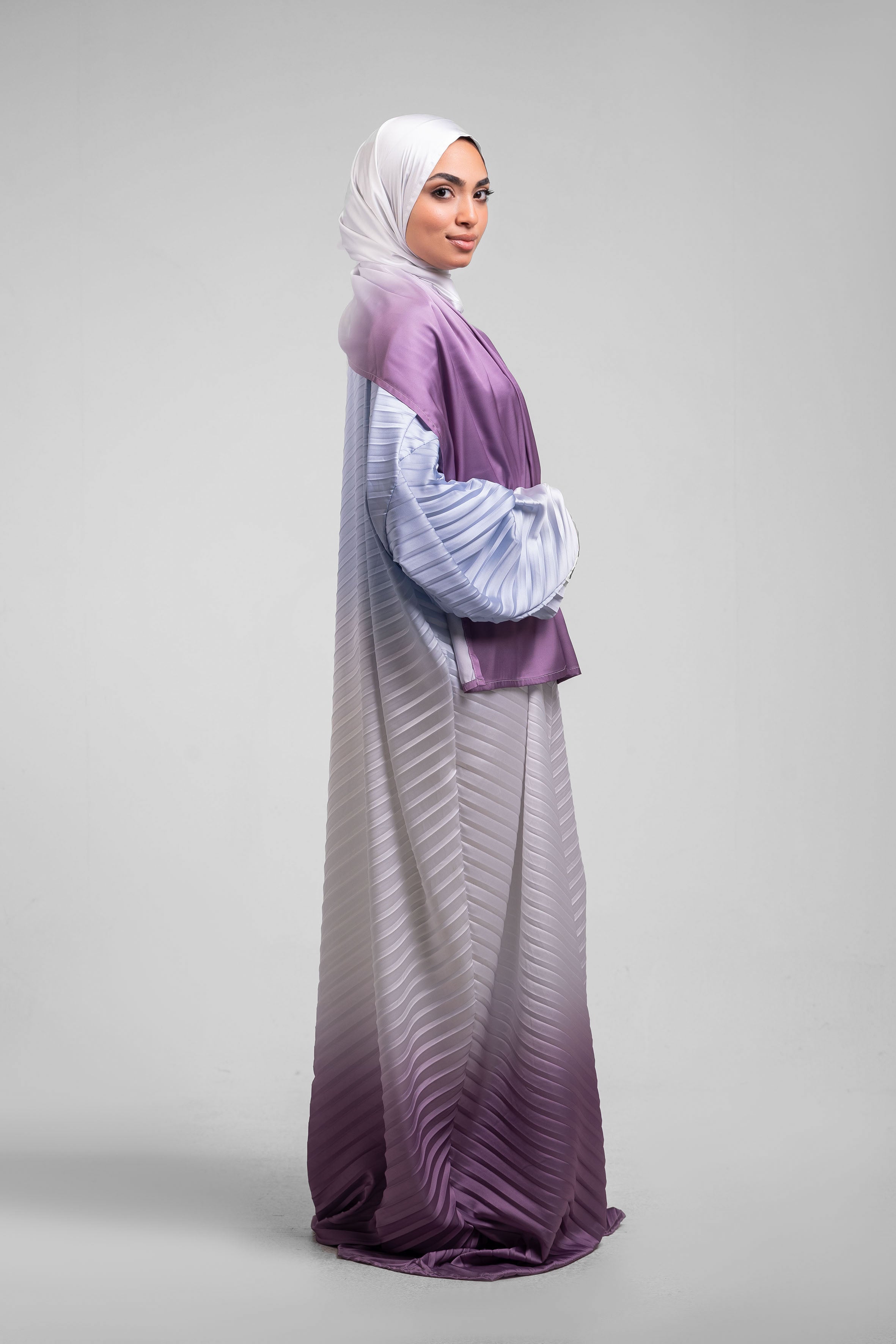 Sky Blue to Rose Pleated Satin