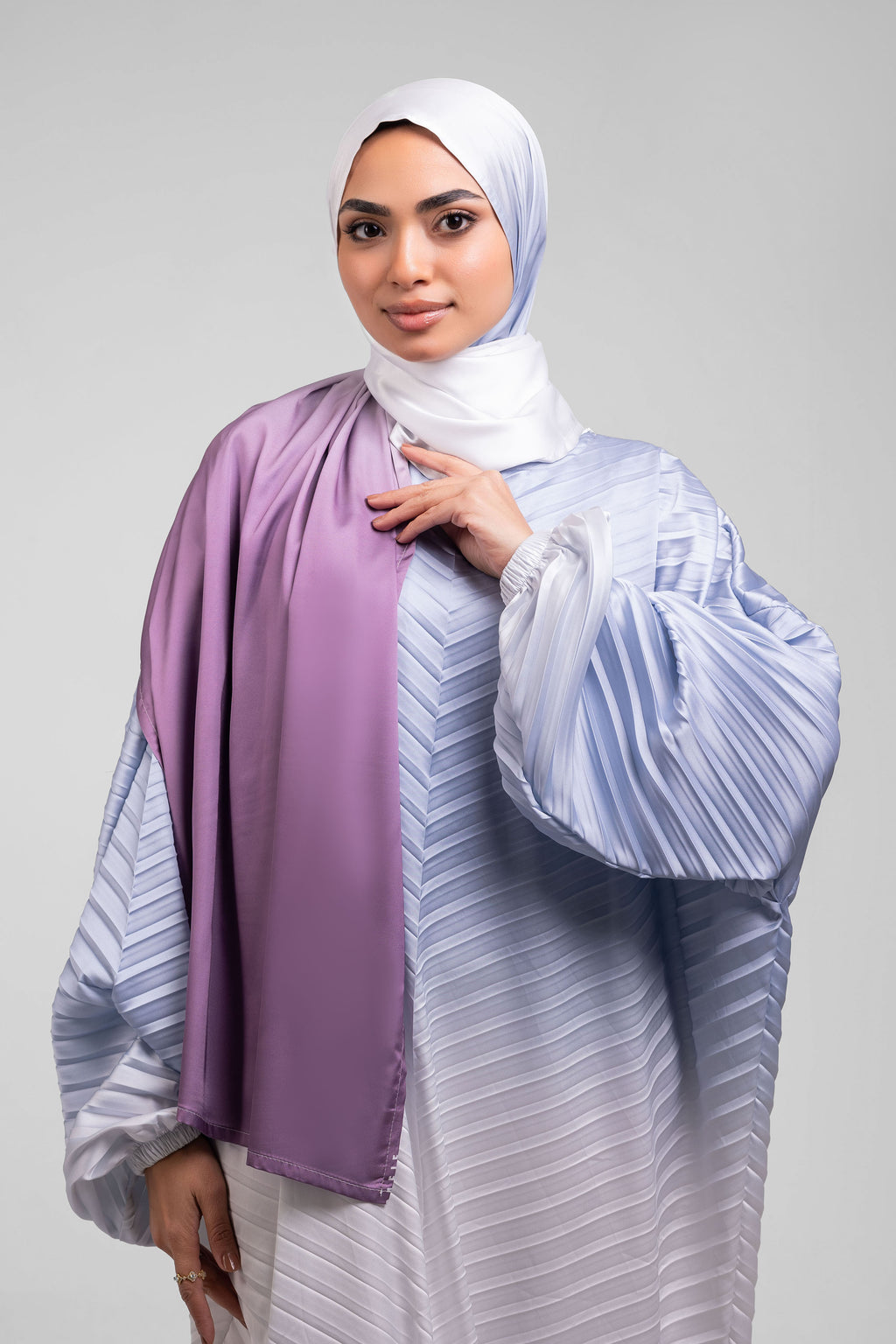 Sky Blue to Rose Pleated Satin