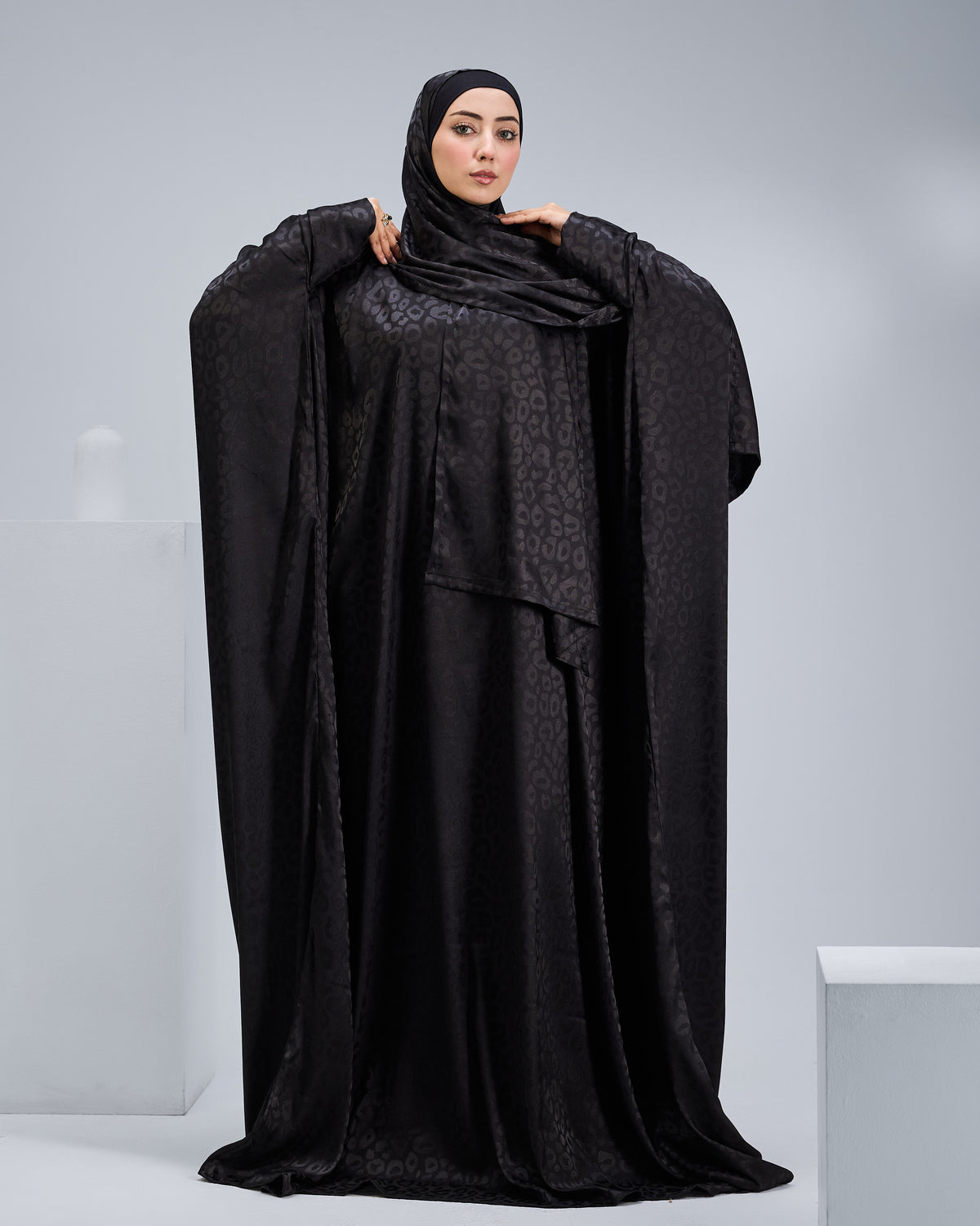 Black Satin Jacquard butterfly
