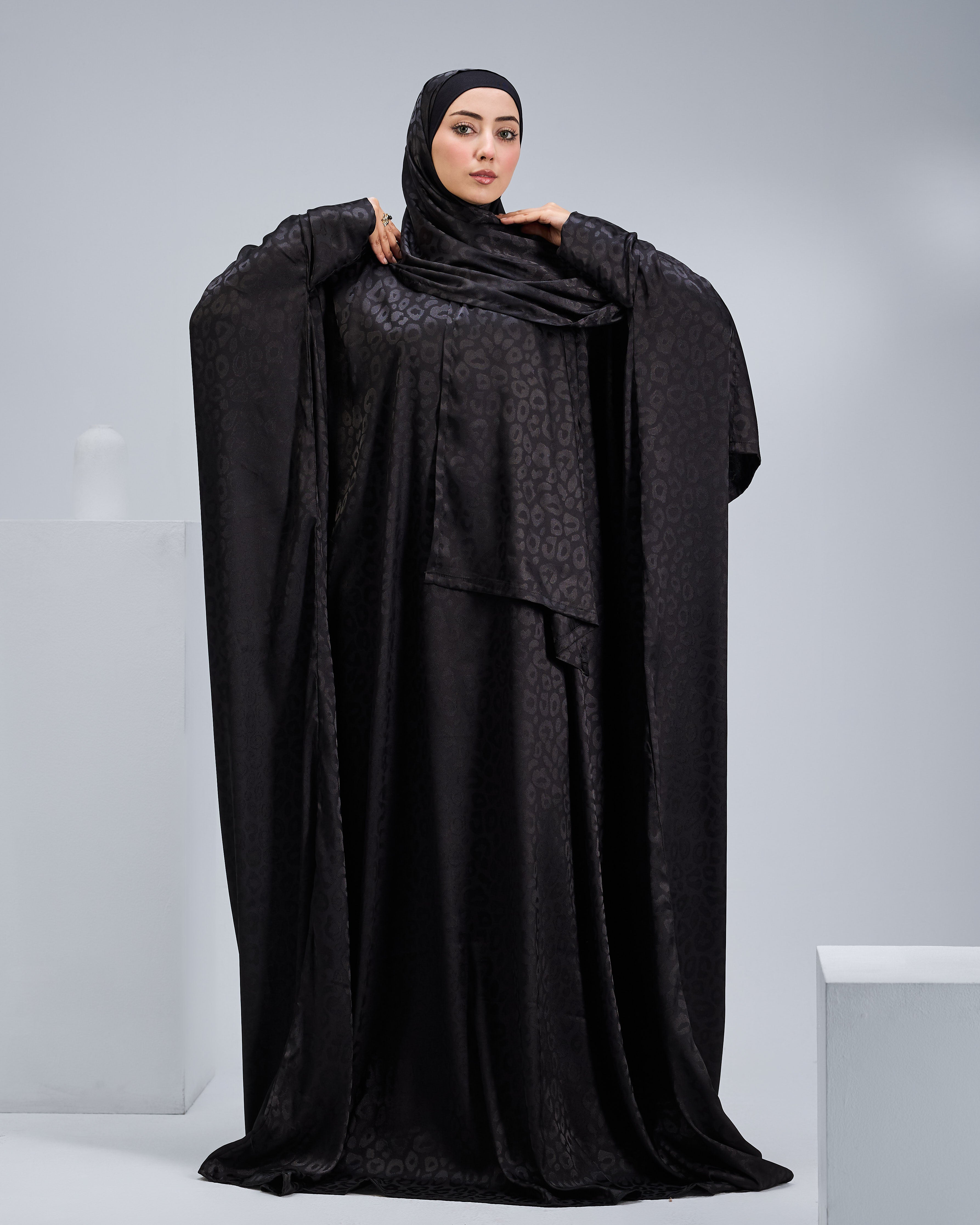 Black Satin Jacquard butterfly