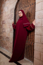 Maroon Isdal In Abaya White line