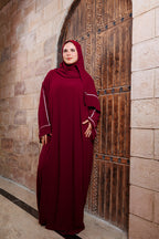 Maroon Isdal In Abaya White line