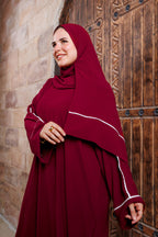 Maroon Isdal In Abaya White line