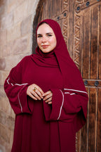 Maroon Isdal In Abaya White line
