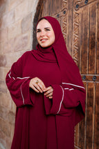 Maroon Isdal In Abaya White line