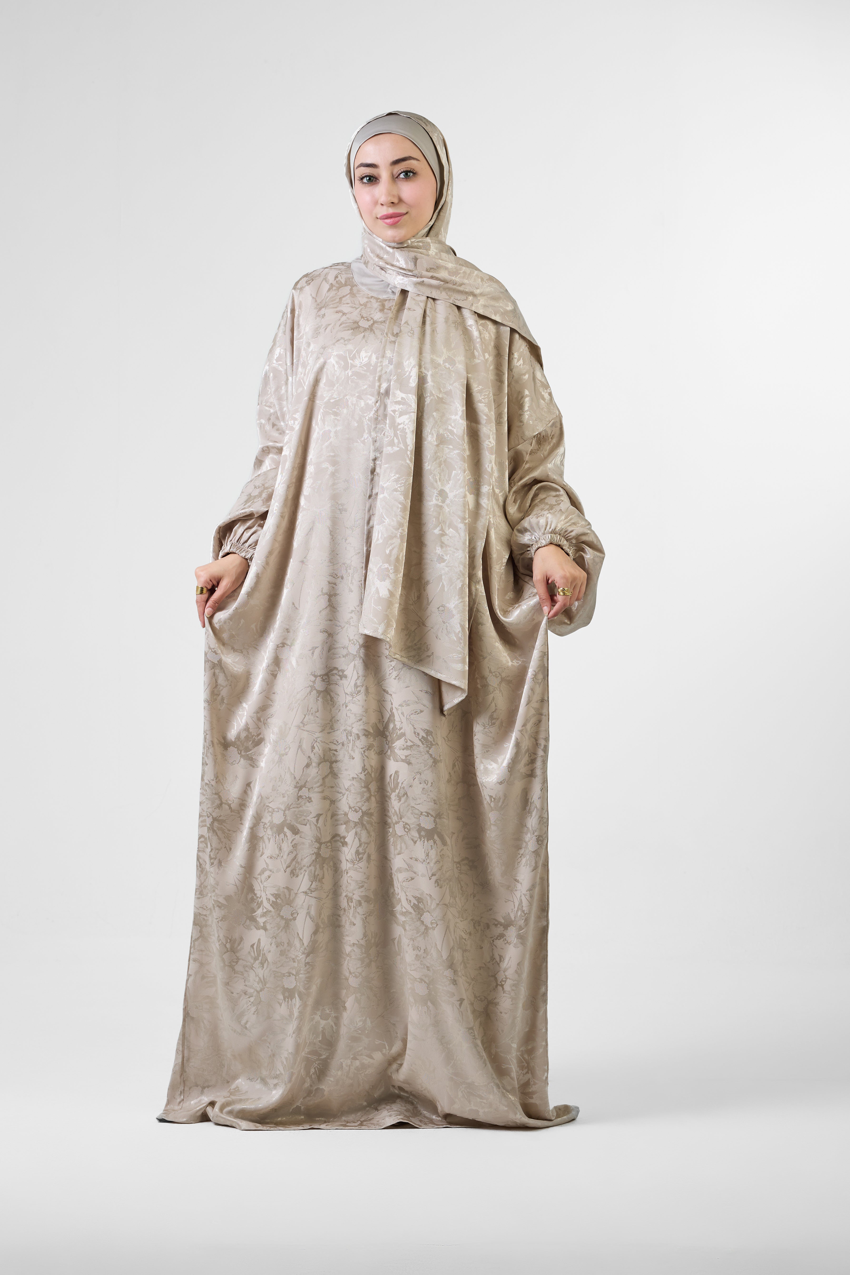 Beige Satin Jacquard With Bandana